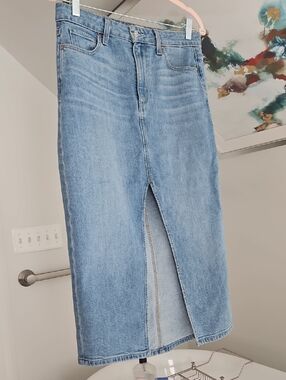 PAIGE Angela Blue Denim Midi Skirt with Front Slit size 26 waist